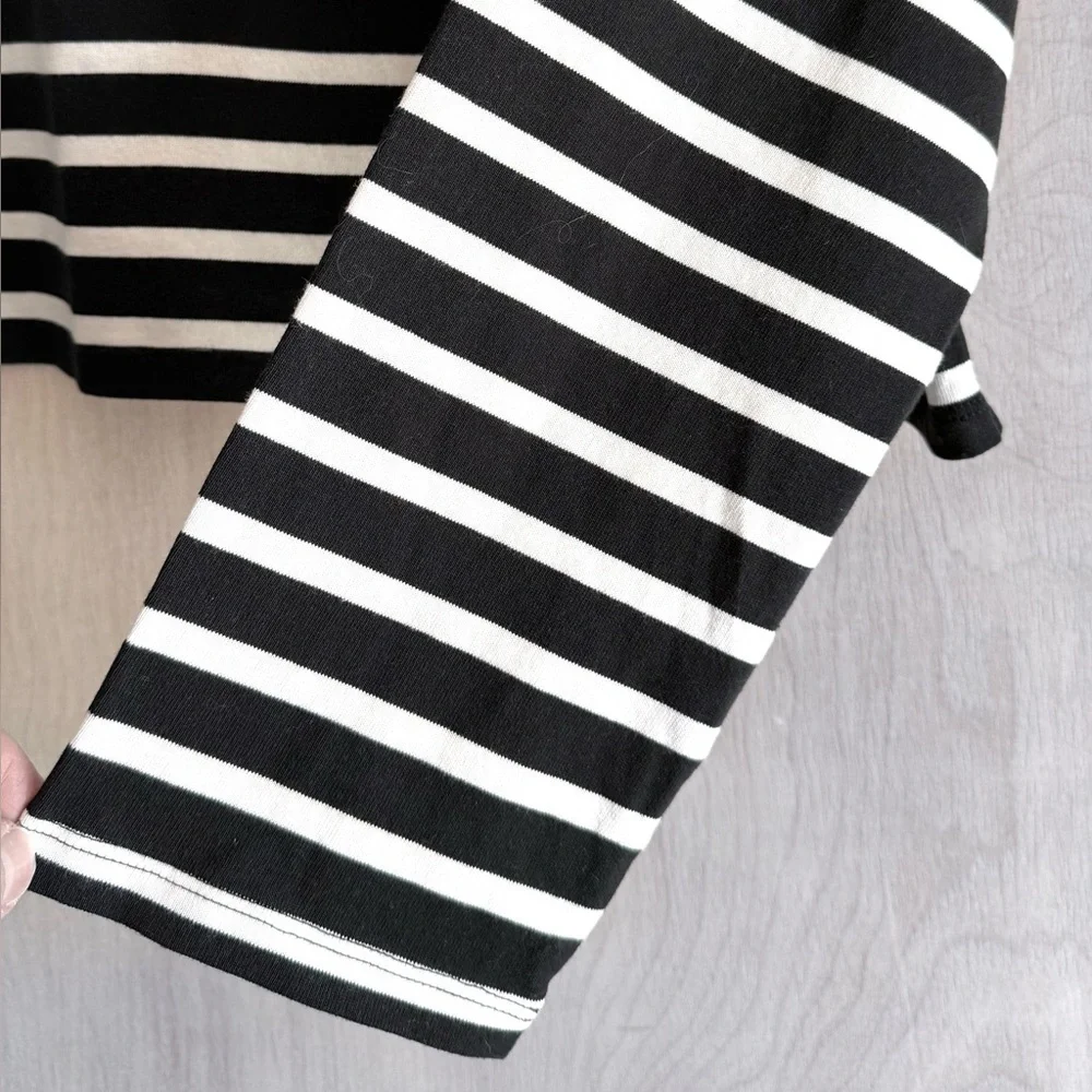 J.Crew Mariner Cotton Boatneck Tee Black White Stripe Cropped Women's M NWOT
